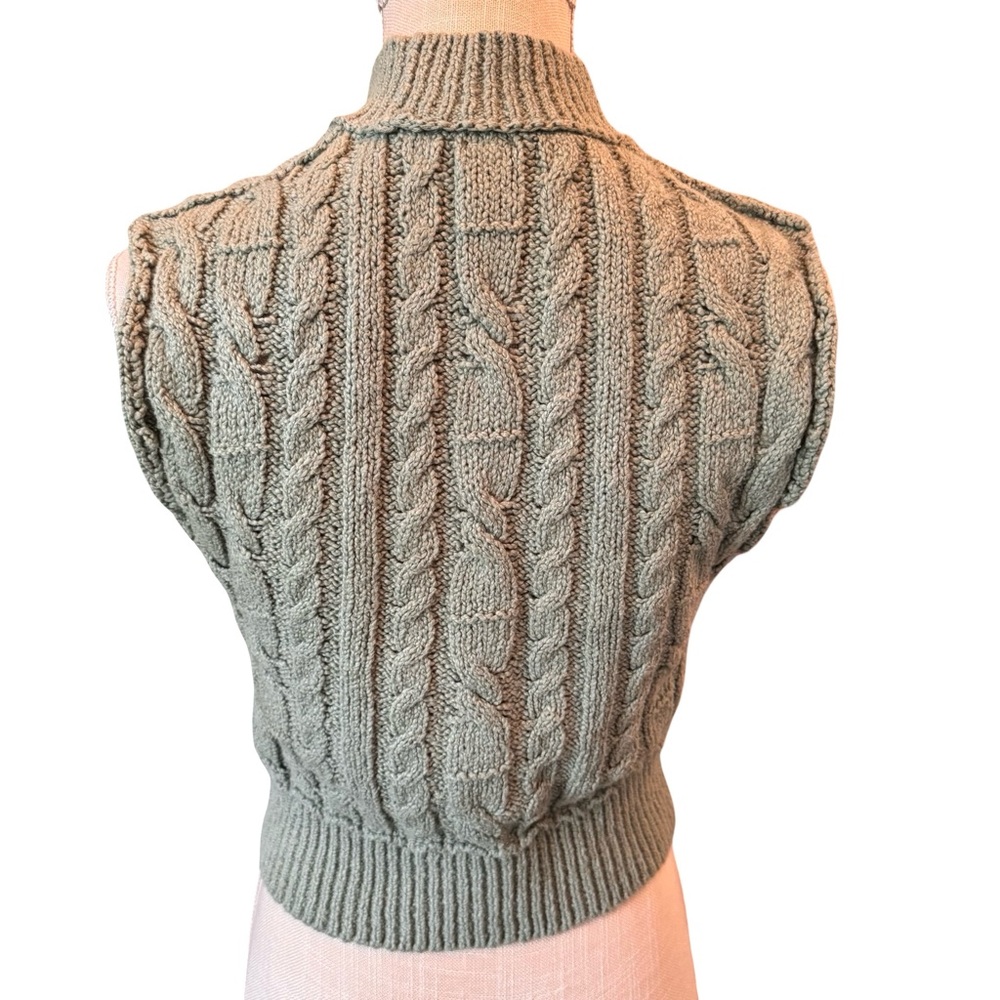 Free People Cropped Cable Knit Sleeveless Turtleneck Sweater in Mountain Mint - Picture 3 of 9